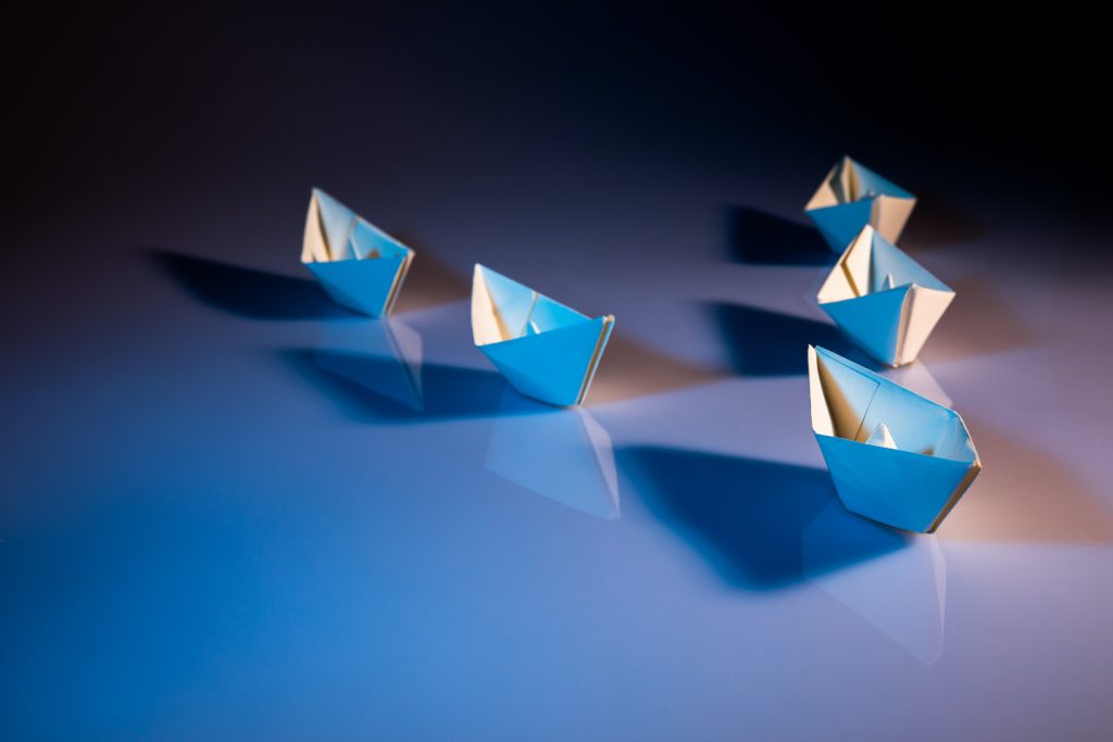 5 origami paper boats